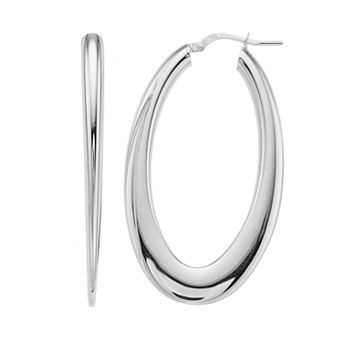Argento Bella Sterling Silver Flat Oval Hoop Earrings