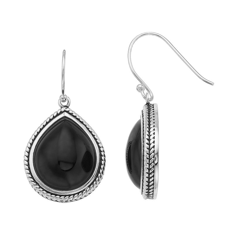 Sterling Silver Onyx Teardrop Earrings, Womens, Black