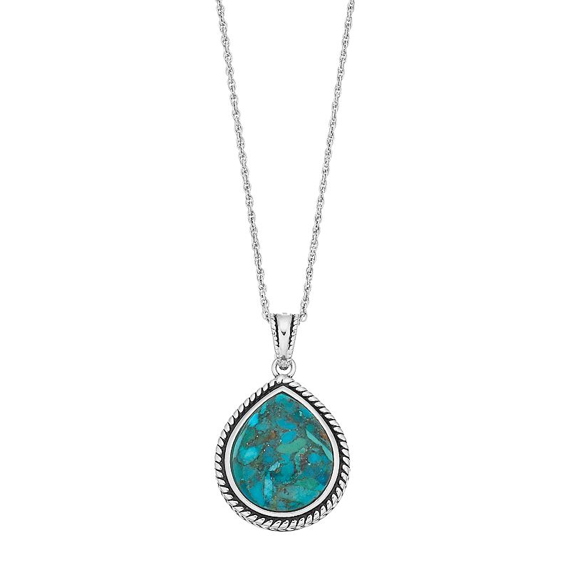 Sterling Silver Reconstituted Turquoise Teardrop Pendant Necklace, Womens