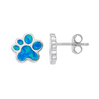 Nautica Rocks Sterling Silver Lab-Created Blue Opal Paw Print Stud Earrings