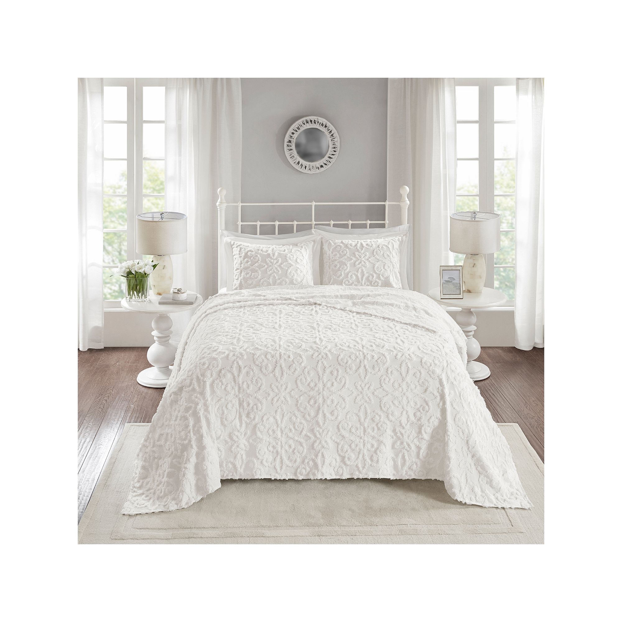 Madison Park Sarah 3-piece Cotton Chenille Bedspread Set, White