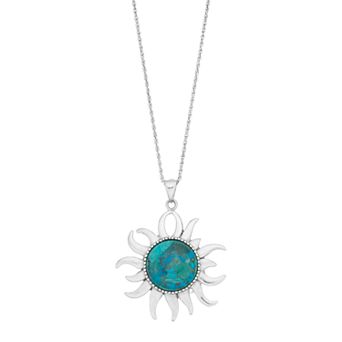 Athra NJ Inc Sterling Silver Reconstituted Turquoise Sun Pendant Necklace