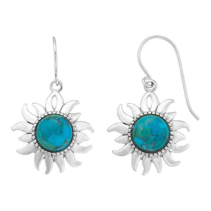 Sterling Silver Reconstituted Turquoise Sun Drop Earrings, Womens, Blue