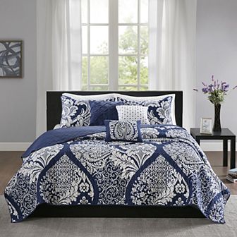Madison Park Marcella 6 pc Quilt Set with Shams and Throw Pillows