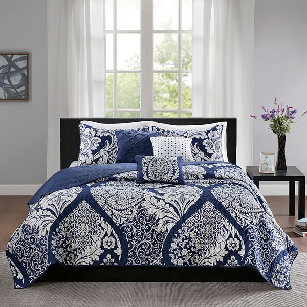 Madison Park Marcella 6-Piece Quilt Set with Shams and Throw Pillows