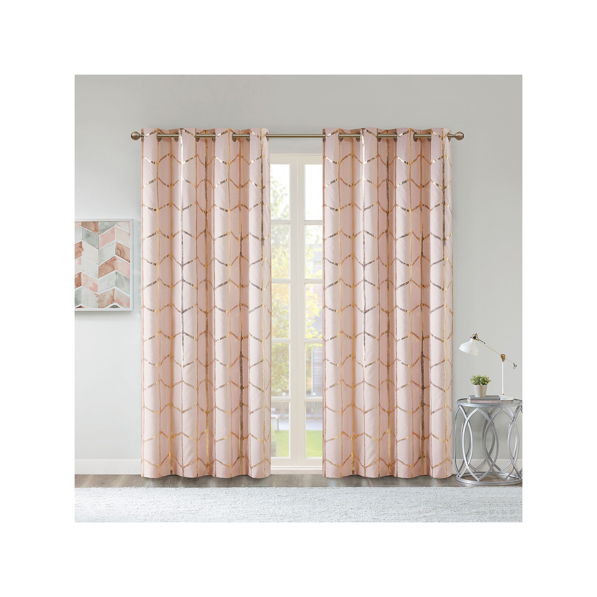 Intelligent Design 100% Blackout 1-Panel Khloe Metallic Grommet Window Curt