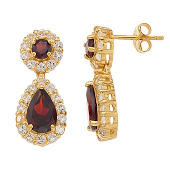 Argento Bella 14k Gold Over Silver Garnet & White Topaz Teardrop Halo Earrings