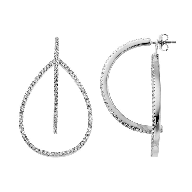 Sterling Silver Cubic Zirconia 3-D Teardrop Earrings, Womens, White