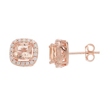 Argento Bella 14k Rose Gold Over Silver Pink & White Cubic Zirconia Cushion Halo Stud Earrings