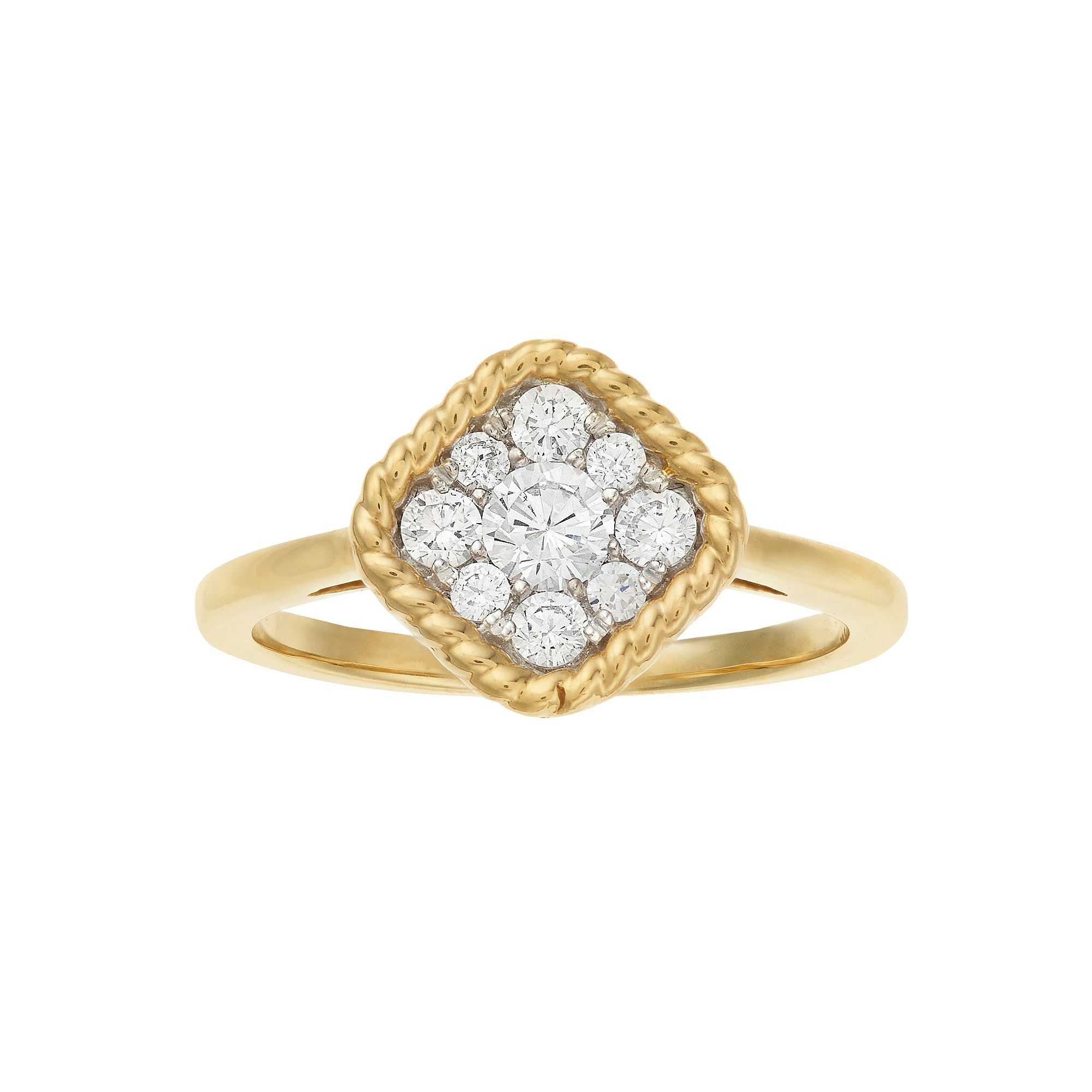 Sterling Silver 10k Gold Plated 1/2 Carat T.W. Diamond Cluster Ring, Women
