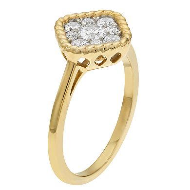 Sterling Silver 10k Gold Plated 1/2 Carat T.W. Diamond Cluster Ring