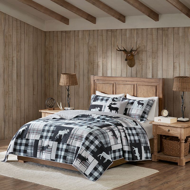 Woolrich Sweetwater Oversized Quilt Set with Shams and Throw Pillow, Black,