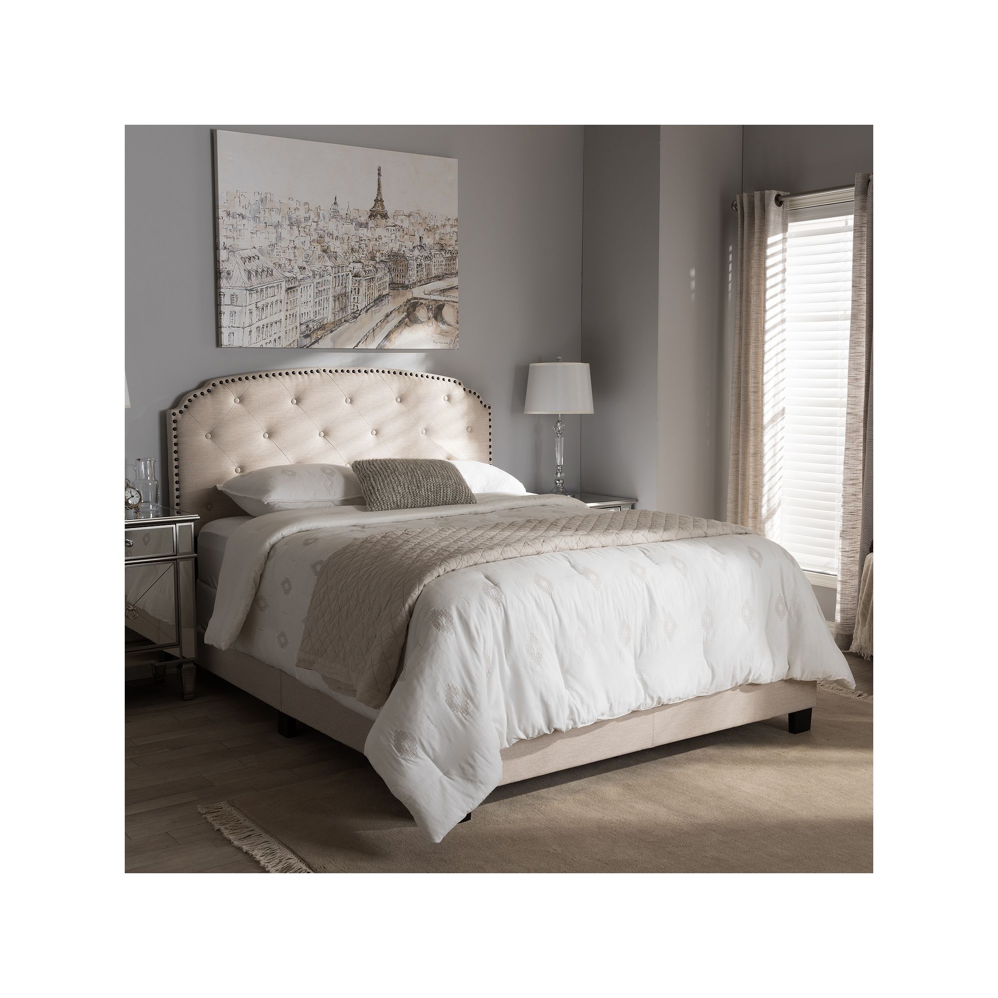 Baxton Studio Lexi Tufted Bed, Light Beige
