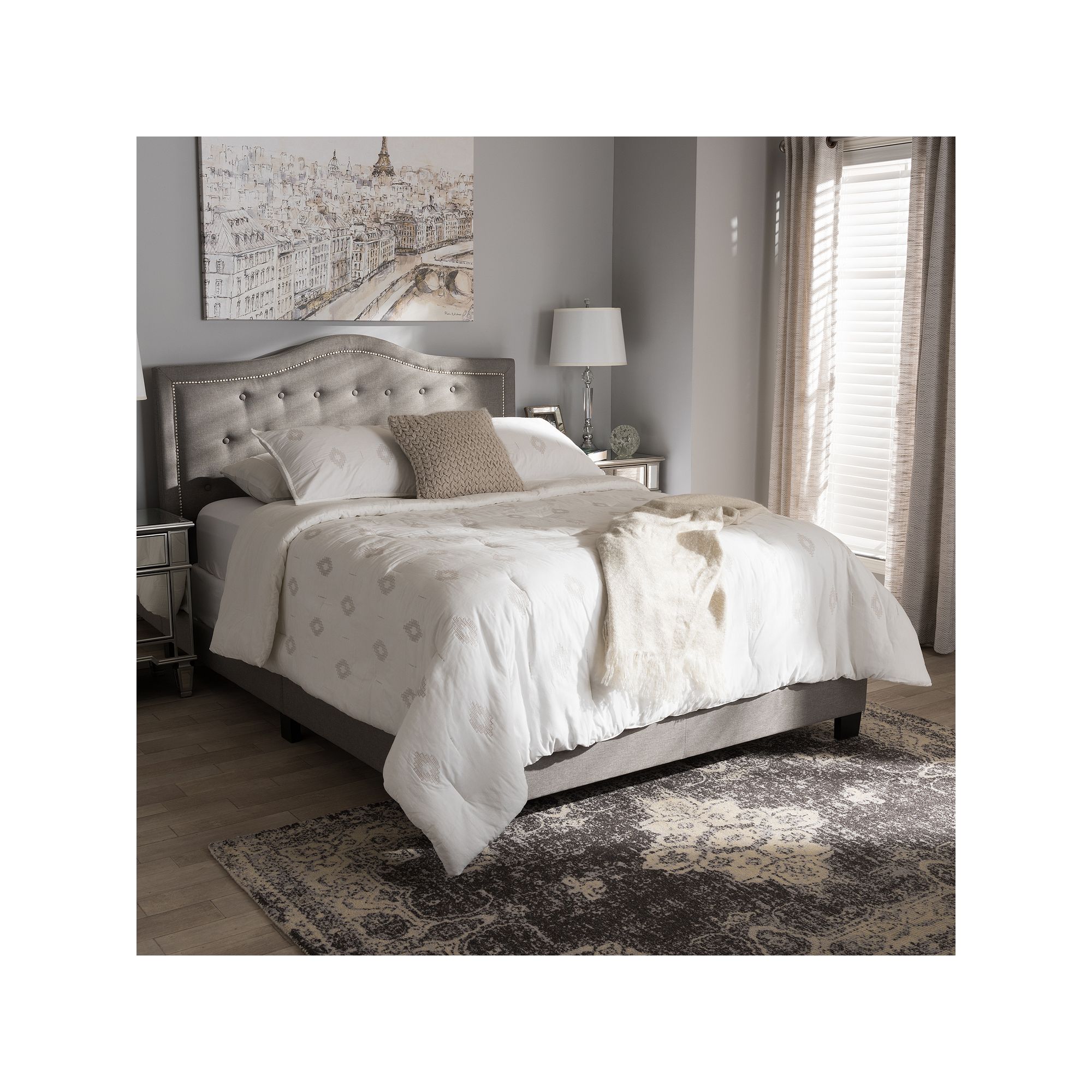 Baxton Studio Emerson Tufted Bed, Gray