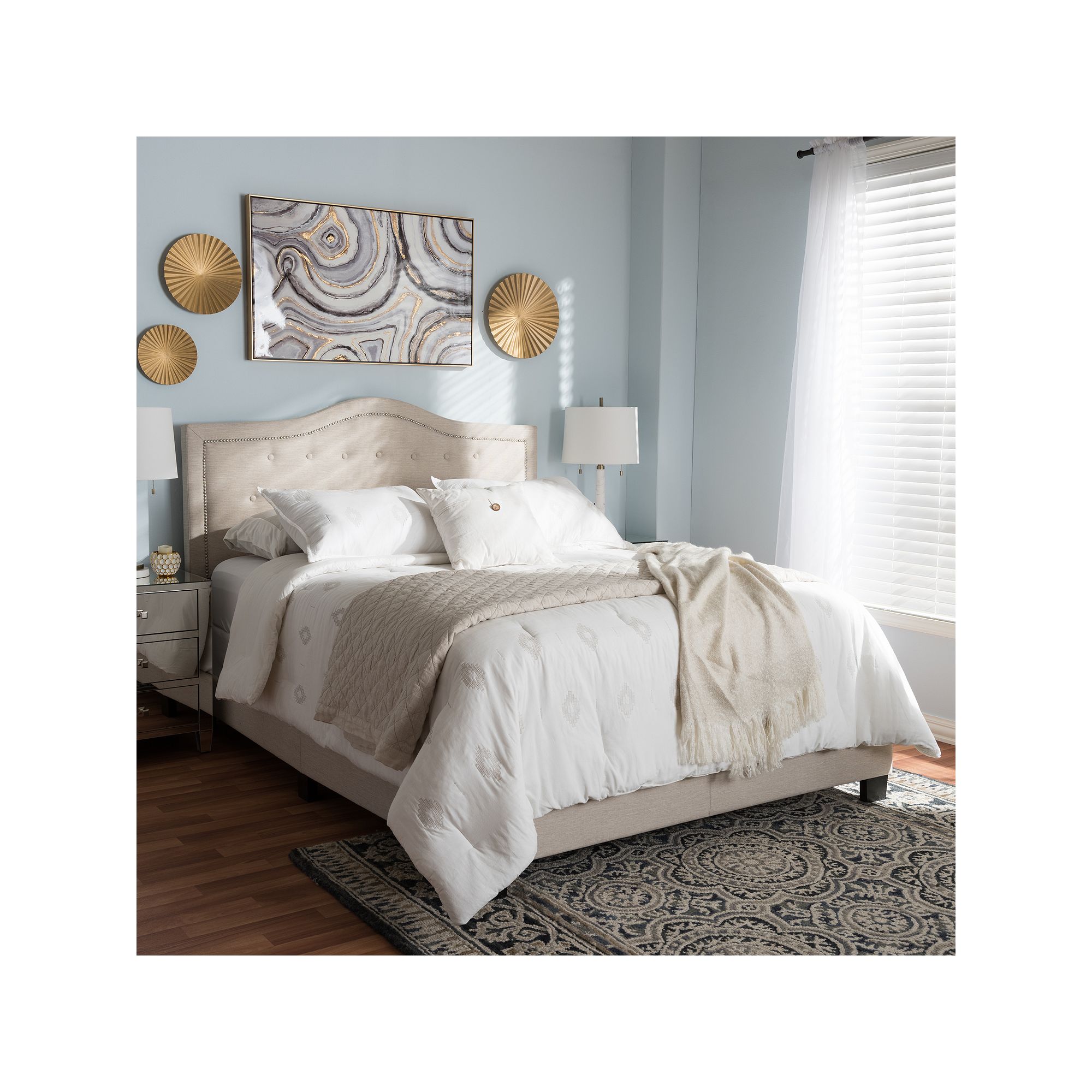 Baxton Studio Emerson Tufted Bed, Light Beige