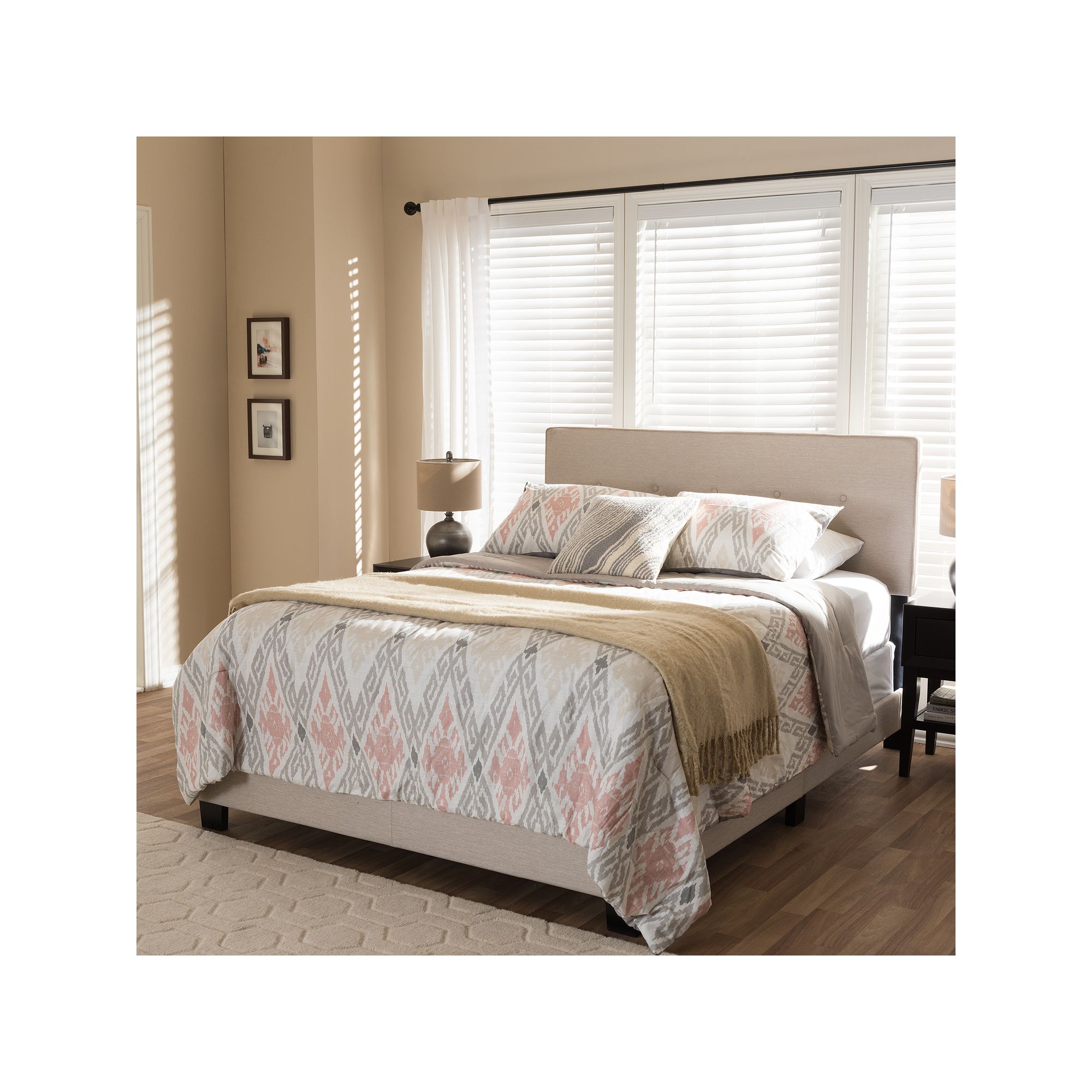 Baxton Studio Hampton Tufted Bed, Light Beige