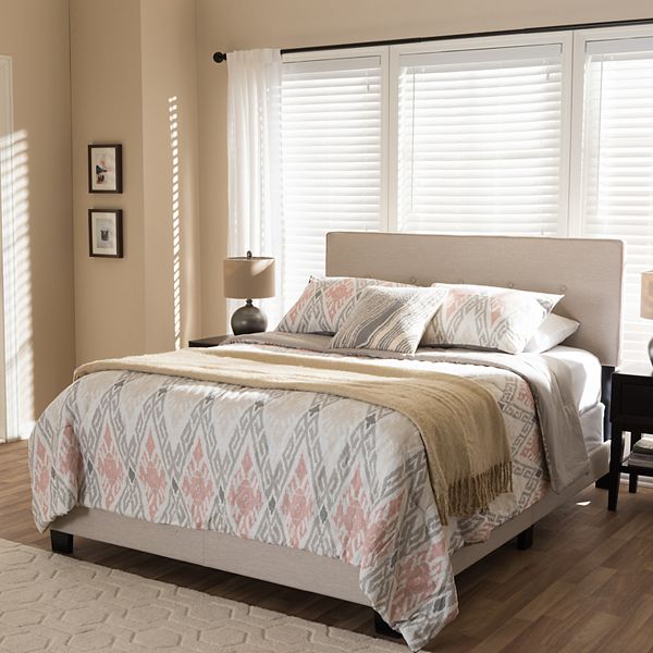 Full Hampton Modern and Contemporary Fabric Upholstered Bed Light Beige - Baxton Studio: Polyester, Rubberwood Frame, MDF