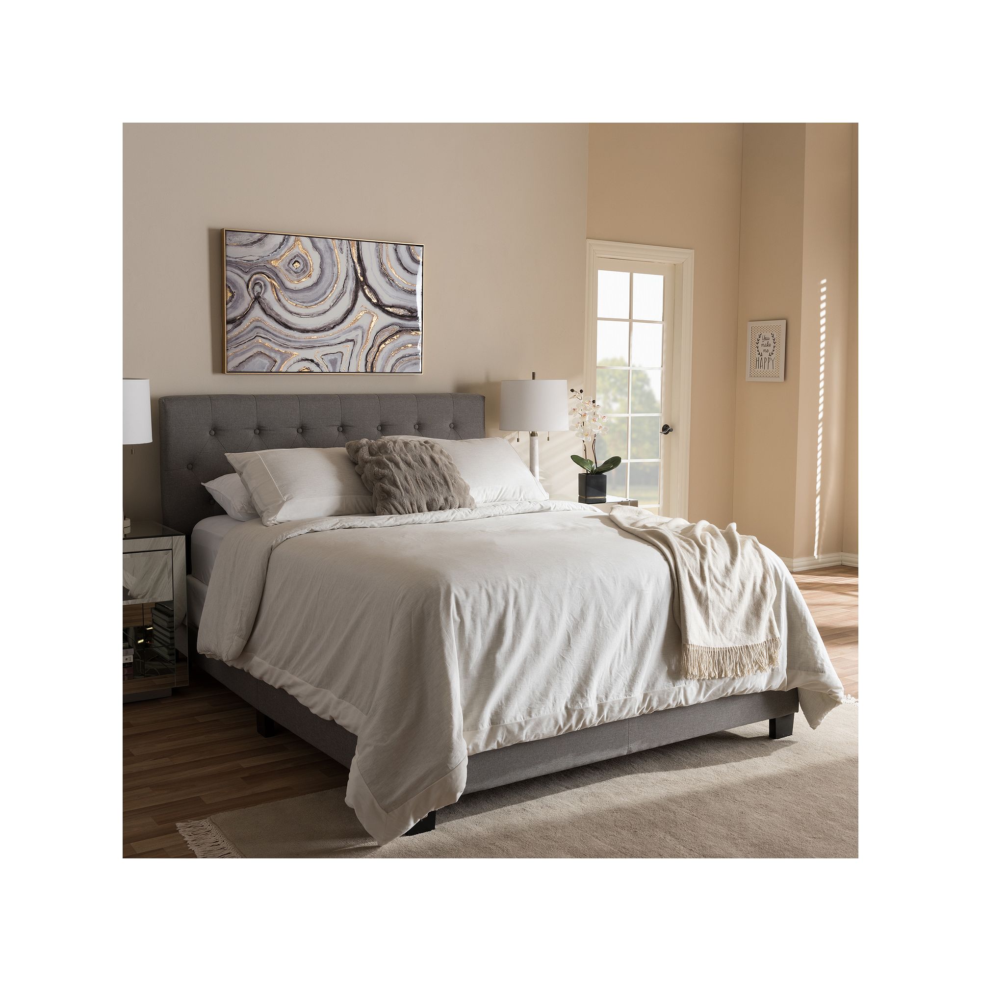 Baxton Studio Cassandra Tufted Bed, Gray