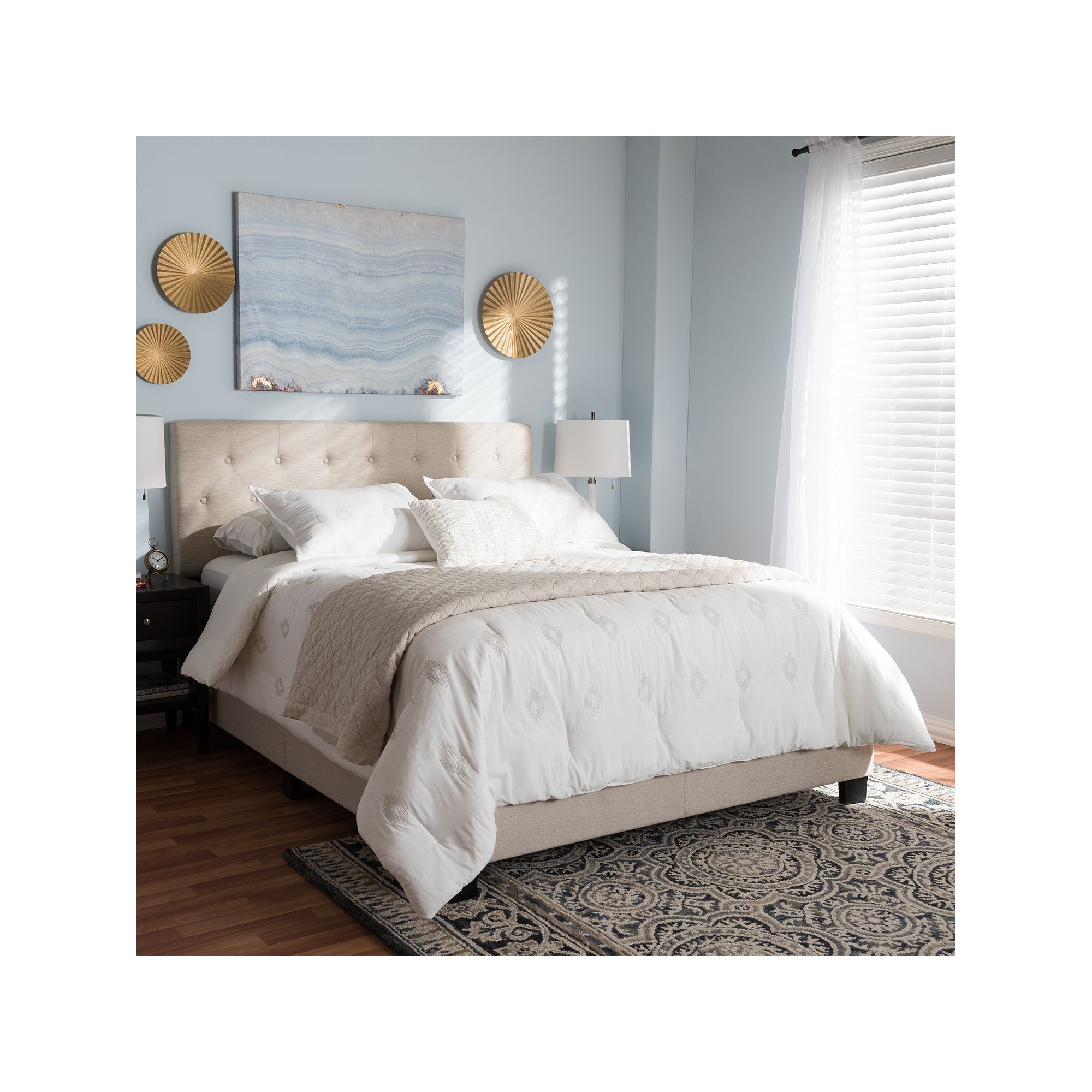 Baxton Studio Cassandra Tufted Bed, Light Beige