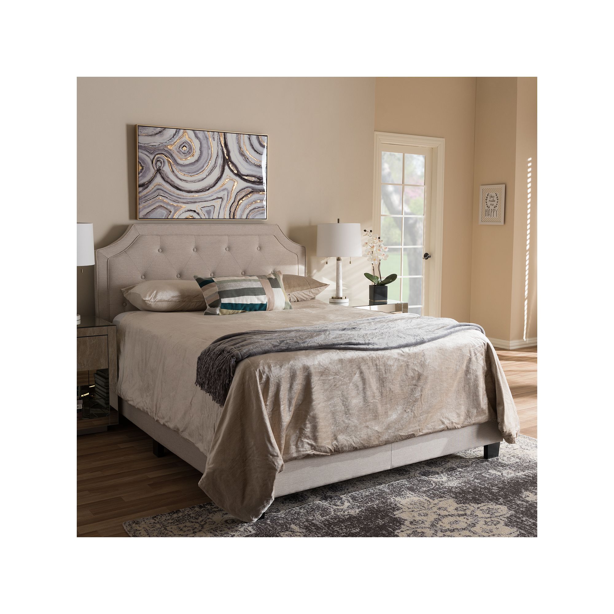 Baxton Studio Willis Tufted Bed, Light Beige