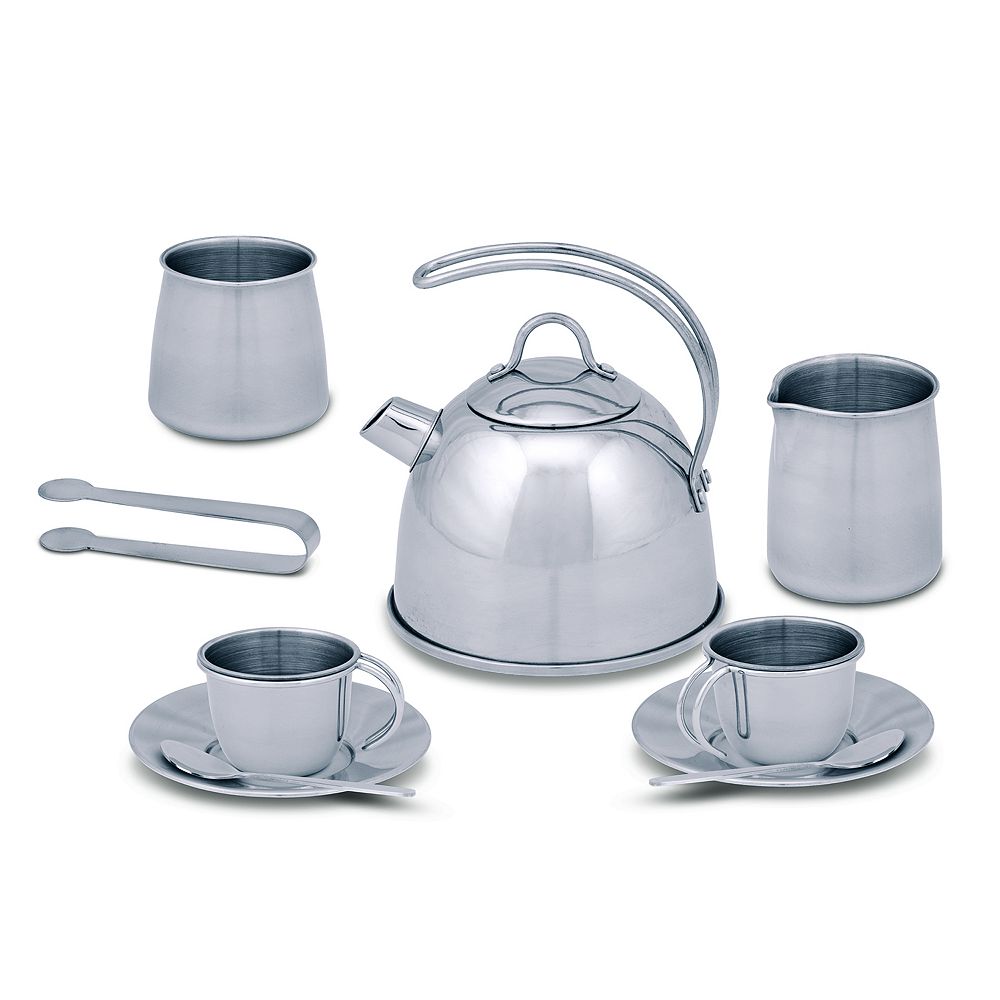Melissa & Doug Stainless Steel Pretend Play Tea Set and Storage Rack