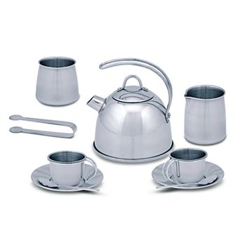 Melissa & Doug Stainless Steel Pretend Play Tea Set and Storage Rack