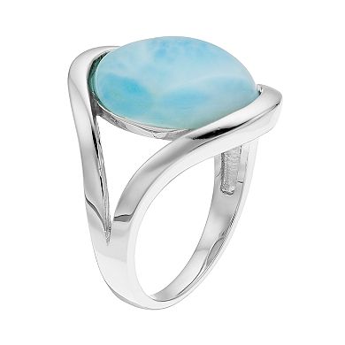 Sterling Silver Larimar Cabochon Split Shank Ring