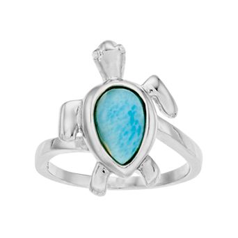 Nautica Rocks Sterling Silver Larimar Turtle Ring