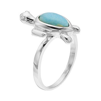 Nautica Rocks Sterling Silver Larimar Turtle Ring