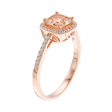 14k Rose Gold Over Silver Simulated Morganite & Cubic Zirconia Square Halo Ring