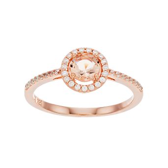 Argento Bella 14k Rose Gold Over Silver Simulated Morganite & Cubic Zirconia Round Halo Ring