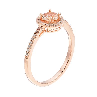 14k Rose Gold Over Silver Simulated Morganite & Cubic Zirconia Round Halo Ring
