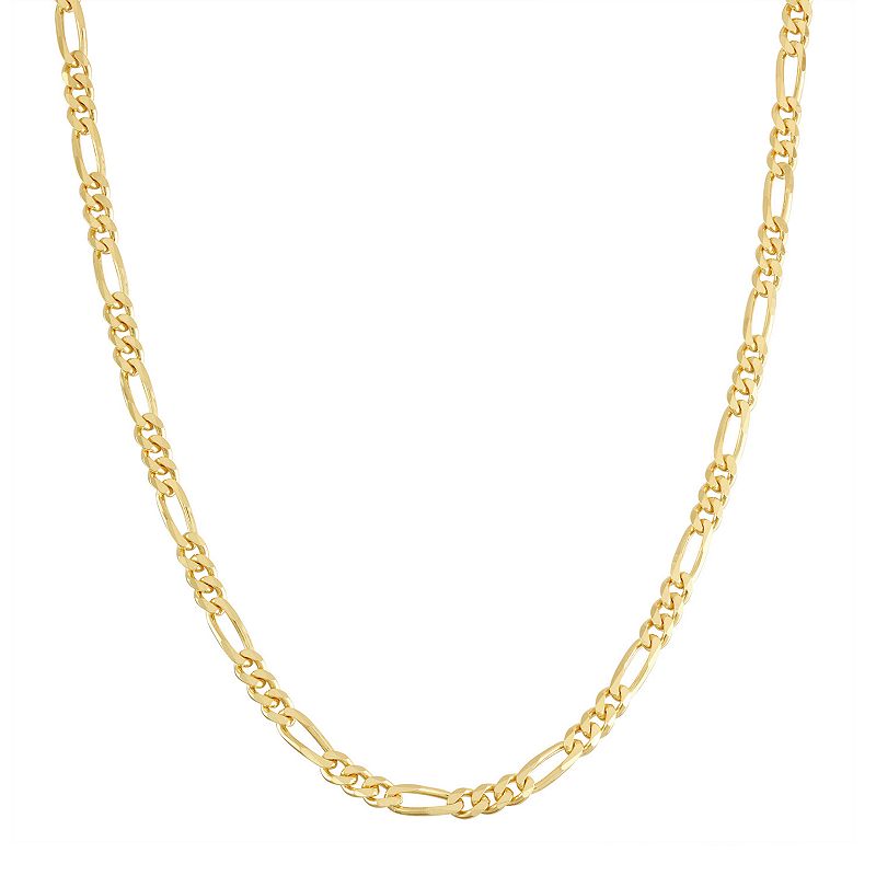 Mens Sterling Silver Figaro Chain Necklace, Size: 30, Yellow