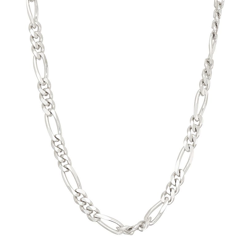 Mens Sterling Silver Figaro Chain Necklace, Size: 30, Grey