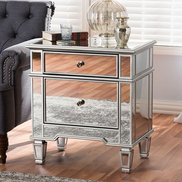 Baxton mirrored deals nightstand