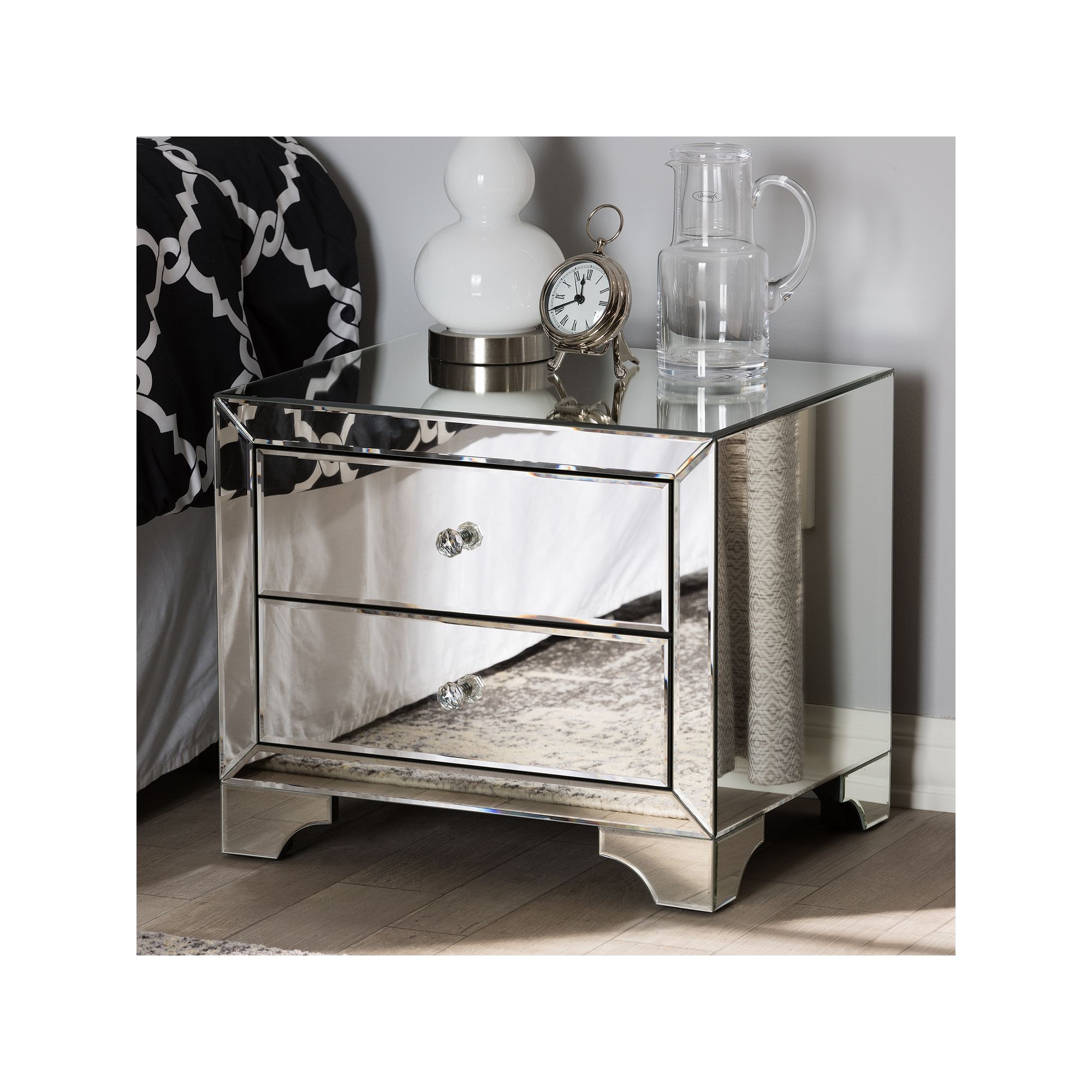 Baxton Studio Farrah Mirrored Nightstand, Silver