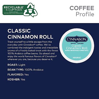 Cinnabon Classic Cinnamon Roll Coffee, Keurig® K-Cup® Pods, Light Roast - 48-pk.