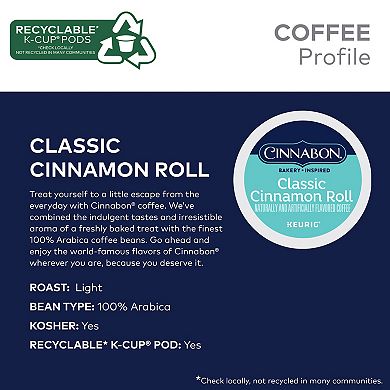 Cinnabon Classic Cinnamon Roll Coffee, Keurig® K-Cup® Pods, Light Roast - 48-pk.