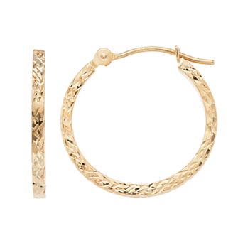 Forever 14K Textured Square Edge Hoop Earrings