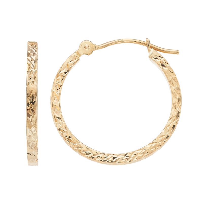 Forever 14K Textured Square Edge Hoop Earrings, Womens, Gold - 54148629 - Jewelry Shimmering diamond-cut details lend eye-catching s sku 54148629