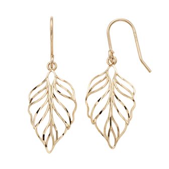 Forever 14K Openwork Leaf Drop Earrings