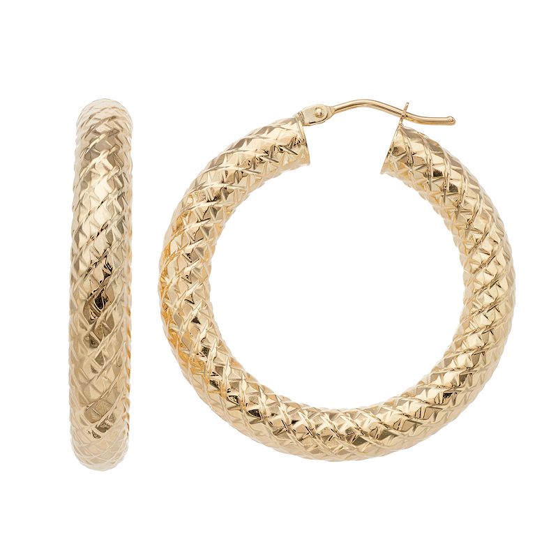 Forever 14K Textured Hoop Earrings, Womens, Gold