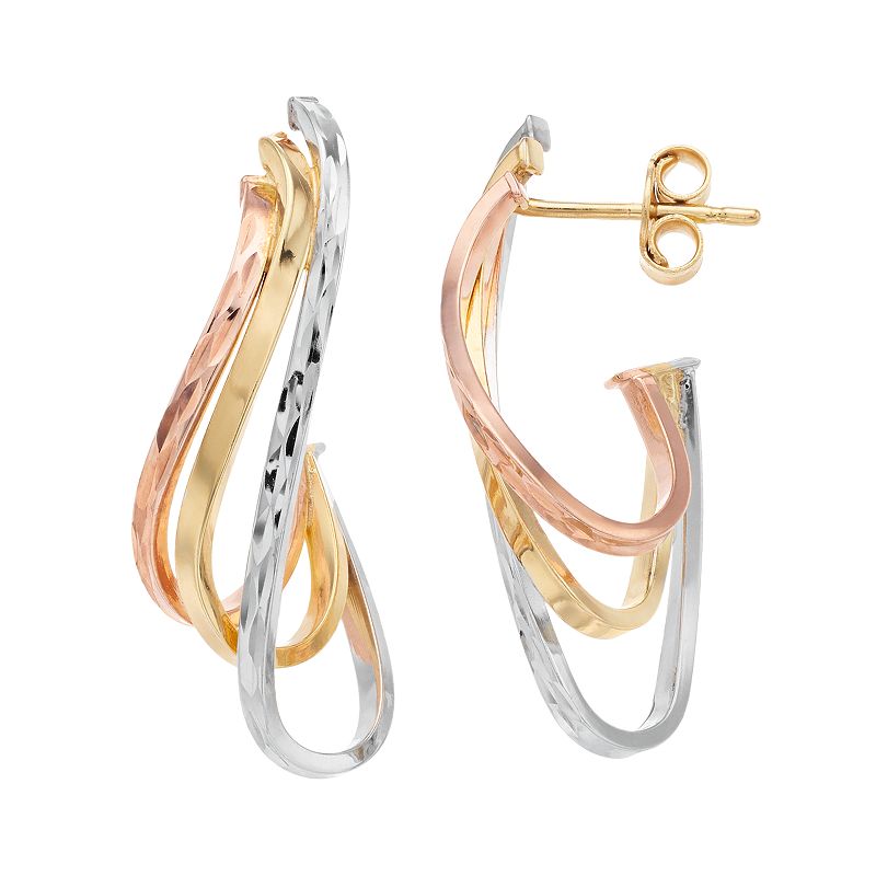 Forever 14K Tri Tone Drop Earrings, Womens, Gold