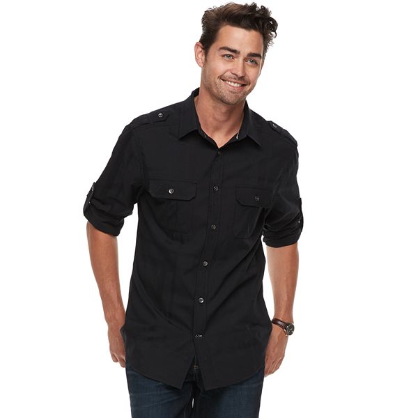 Men's Rock & Republic Plaid Roll-Sleeve Button-Down Shirt