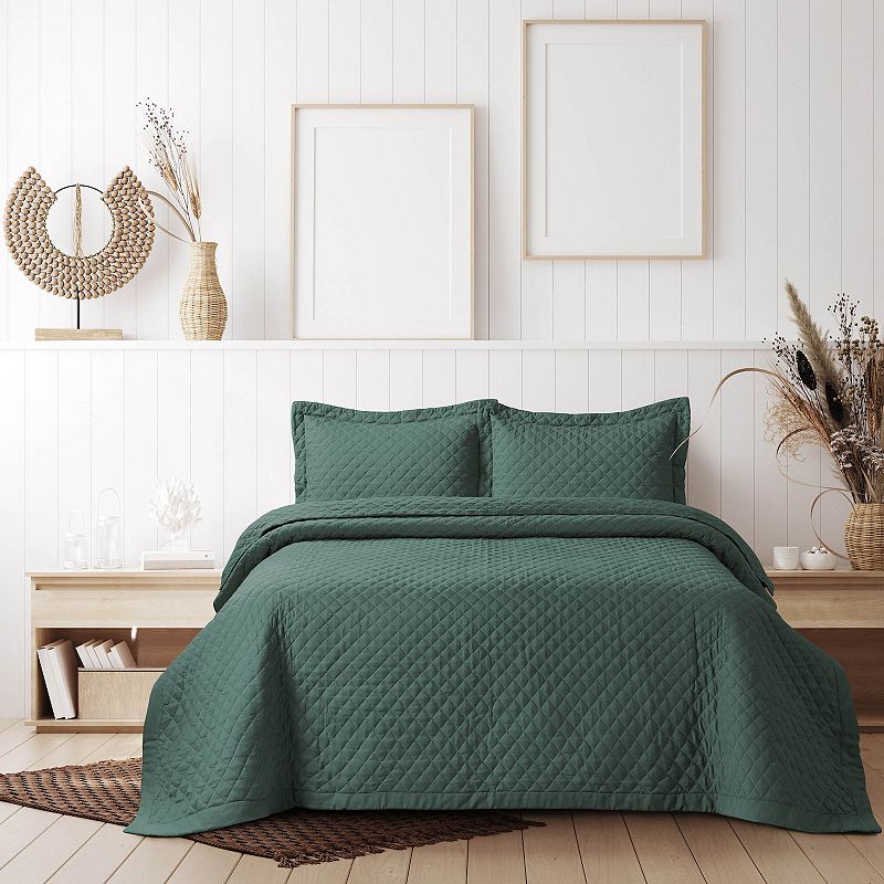 Tribeca Living Brisbane Solid Oversized Diamond Quilt Set, Turquoise/Blue, 