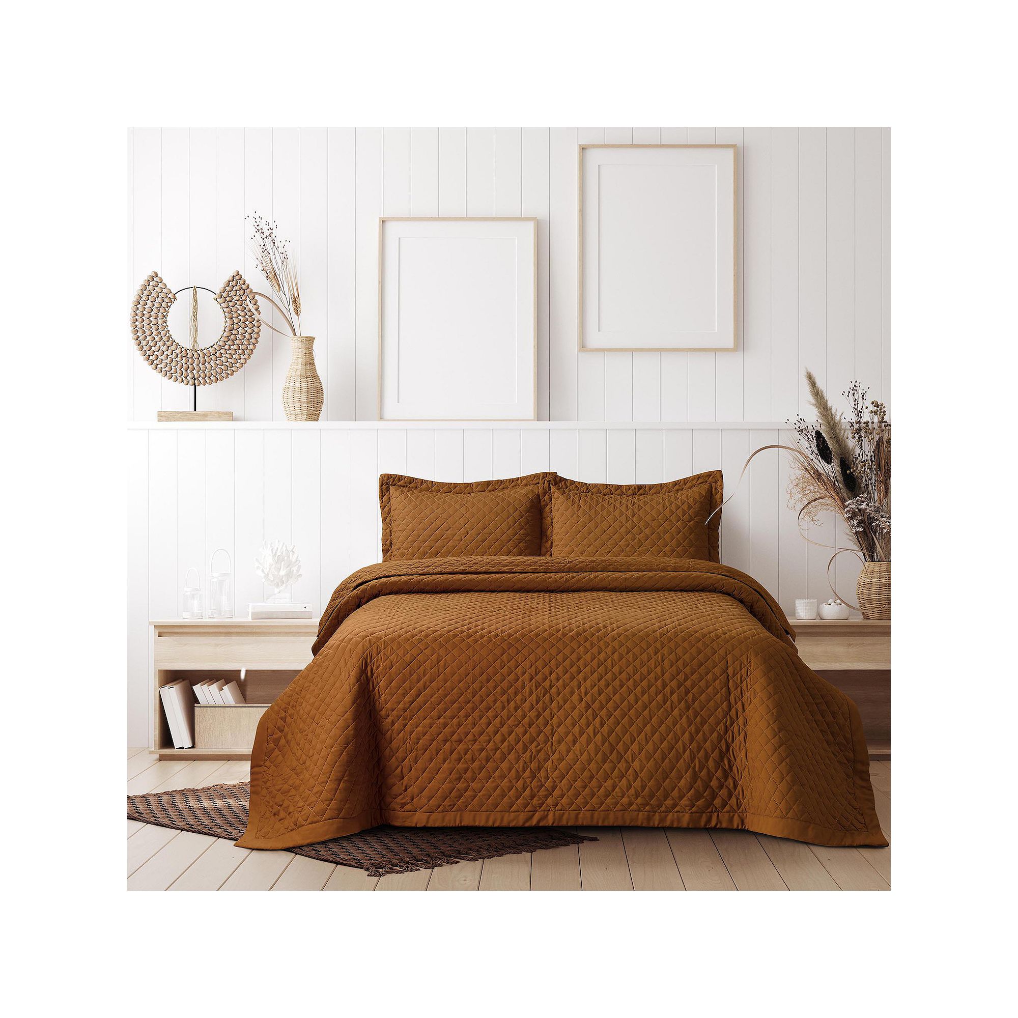 Tribeca Living Brisbane Solid Oversized Diamond Quilt Set, Camel