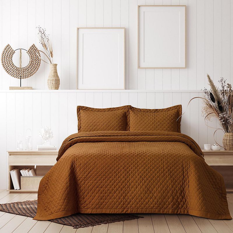 Tribeca Living Brisbane Solid Oversized Diamond Quilt Set, Camel