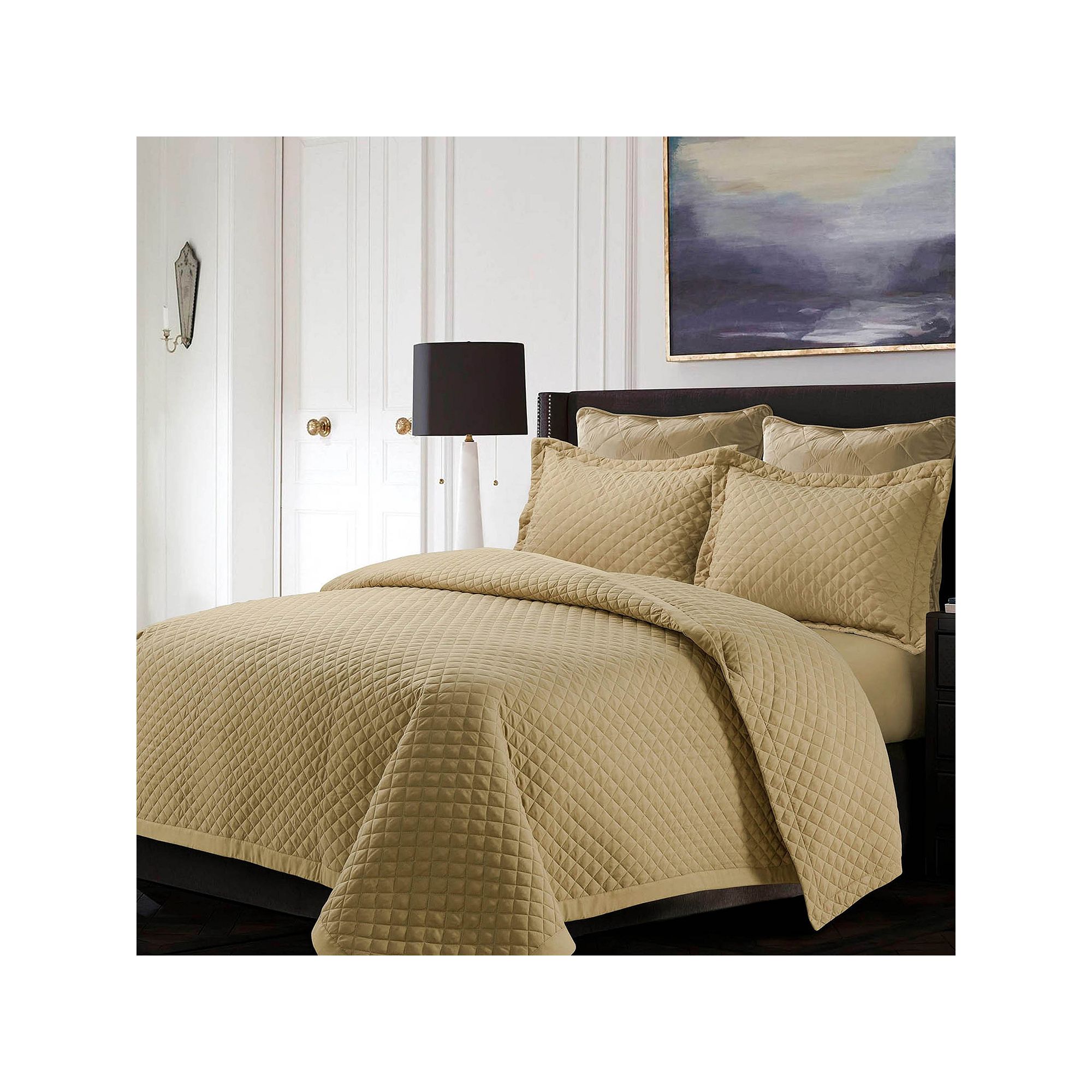 Tribeca Living Brisbane Solid Oversized Diamond Quilt Set, Cashmere