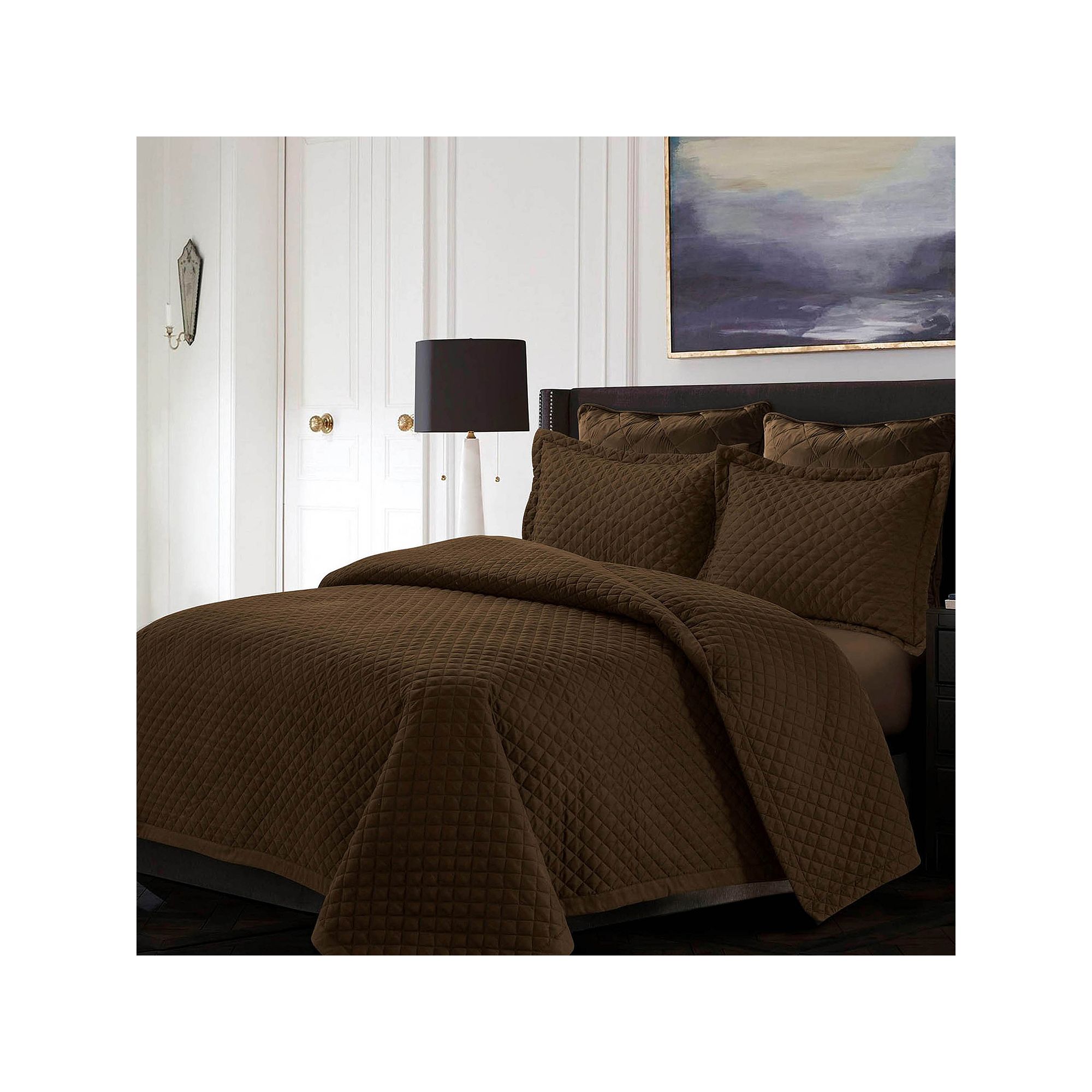 Tribeca Living Brisbane Solid Oversized Diamond Quilt Set, Brown