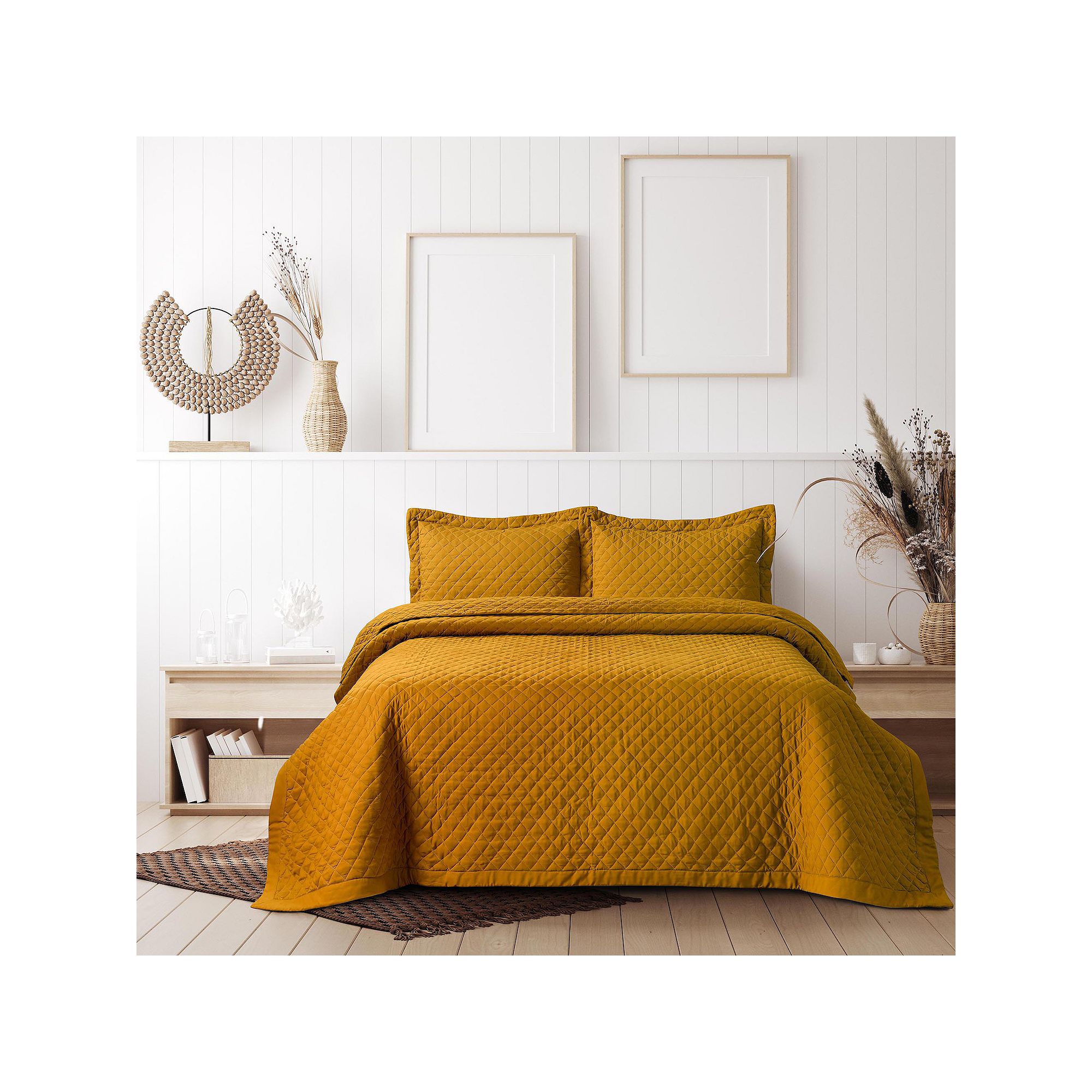 Tribeca Living Brisbane Solid Oversized Diamond Quilt Set, Honey Yellow